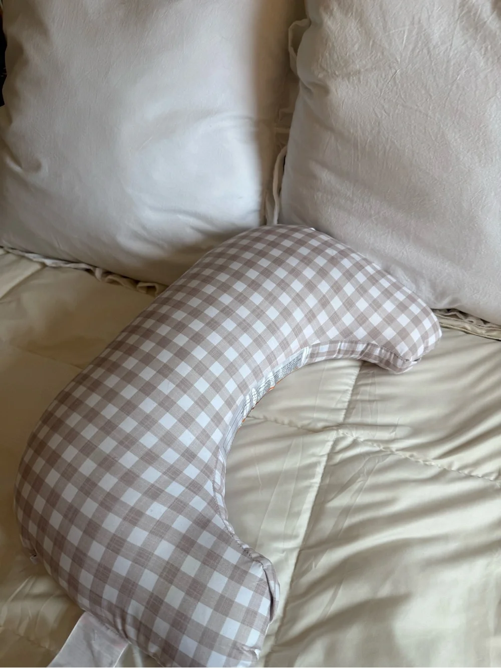 Gingham Nursing Pillow - Neutral Beige Check
